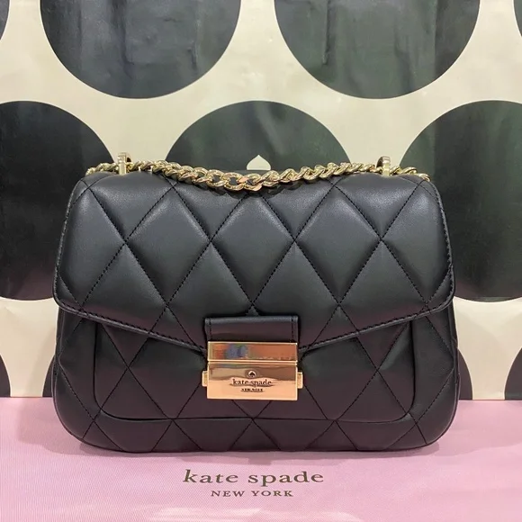 Kate Spade Quilted Black Crossbody with Gold Chain - Picture 4 of 9